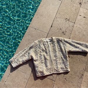 Doreen Loh Beaded Cream Cashmere Lace Cardigan Sweater